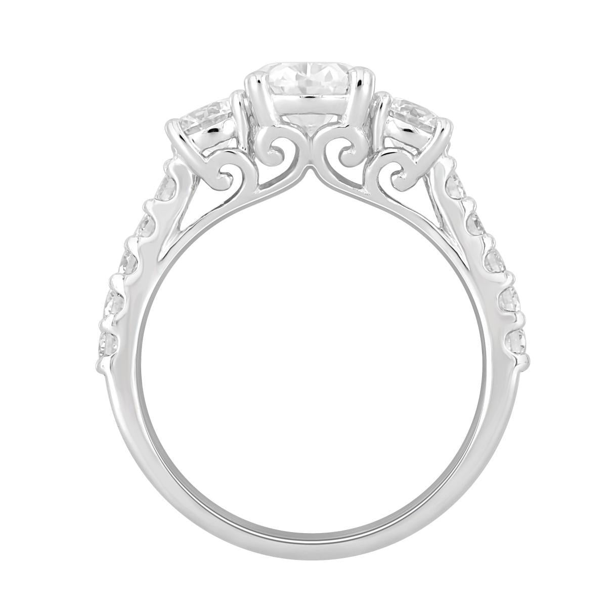 2.5 cttw Lab Grown Oval Round Diamond Three Stone Engagement Ring 14k White Gold