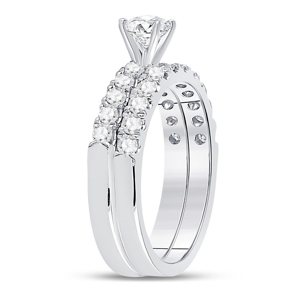 1 Cttw Round Diamond Solitaire Engagement Wedding Ring Band Set 14k White Gold