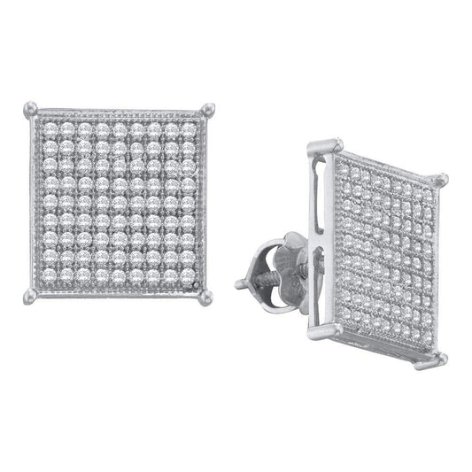 Diamond Square Mens Stud Earrings 10k White Gold Screw back