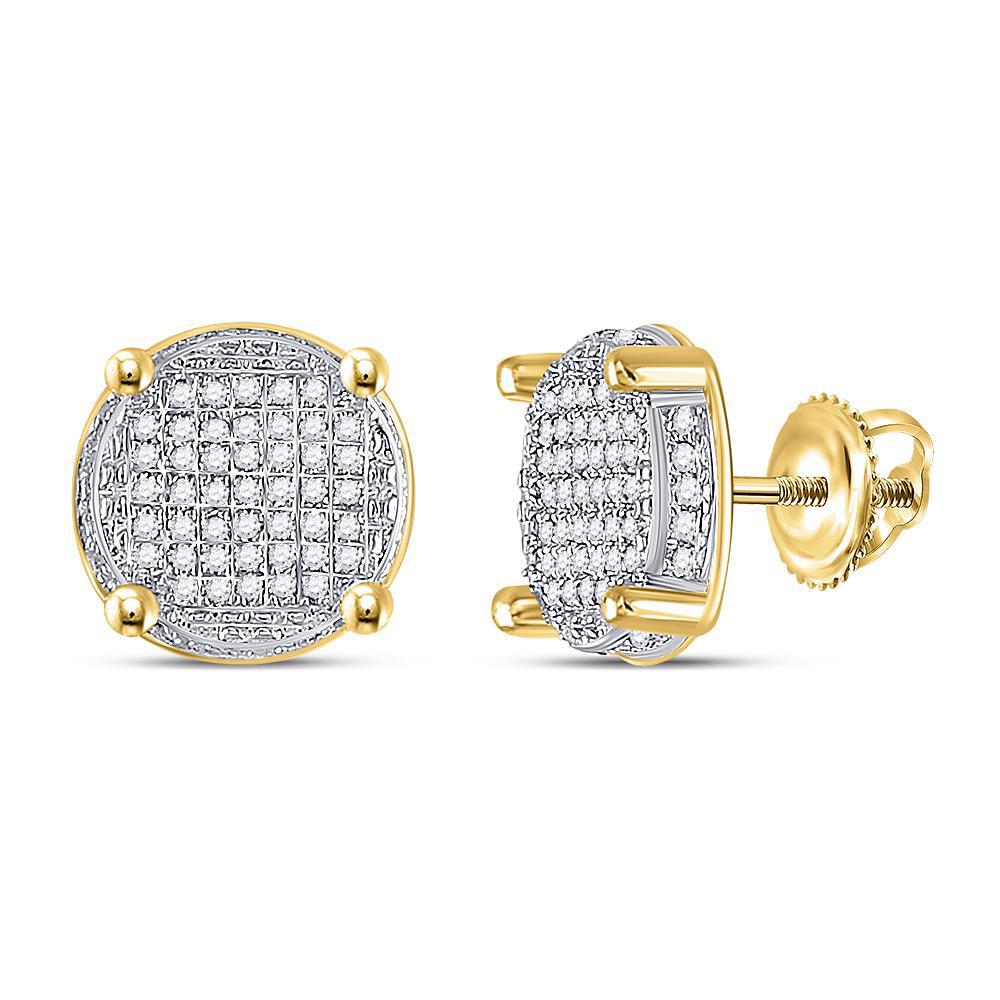 Diamond Round Stud Mens Cluster Earrings 10k Yellow Gold 1/4Cttw