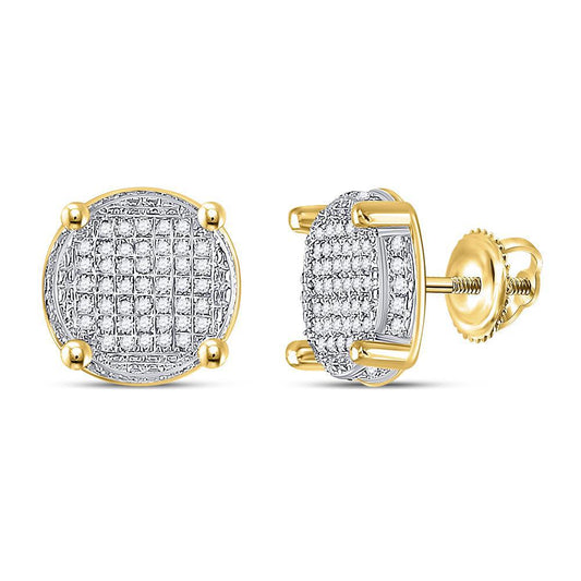 Diamond Round Stud Mens Cluster Earrings 10k Yellow Gold 1/4Cttw