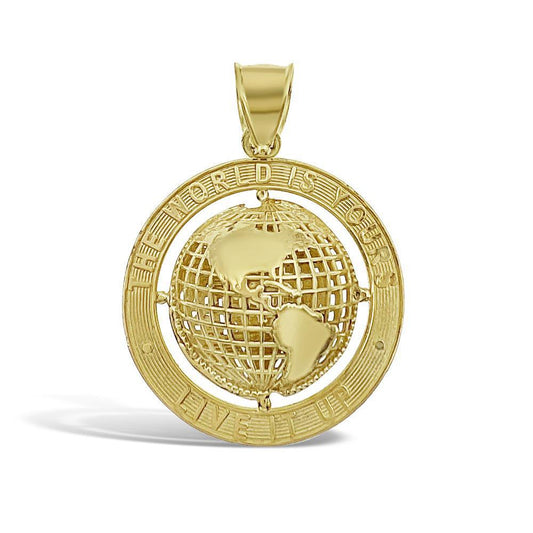 World Globe Pendant 10k Gold The World is Yours Charm 1.4"