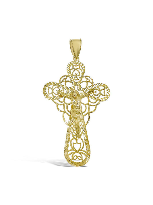 10k Gold Jesus Crucifix Cross Pendant Men Charm 3"