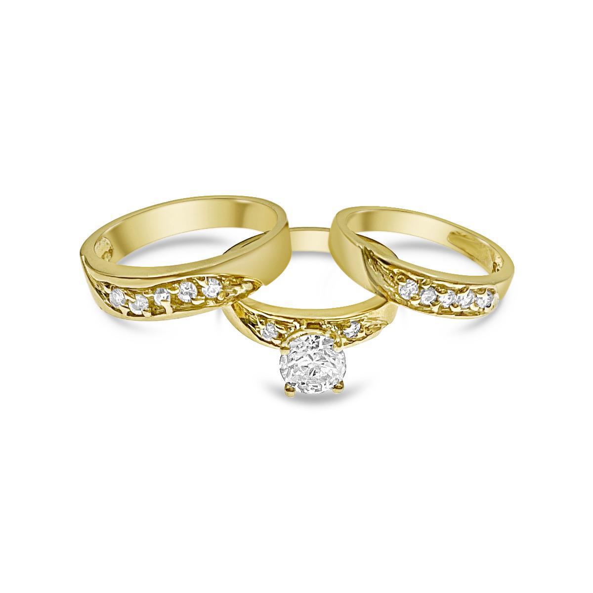 10k Gold Trio Wedding Ring Band Set His Her Bridal Engagement