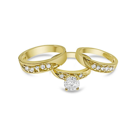 10k Gold Trio Wedding Ring Band Set His Her Bridal Engagement