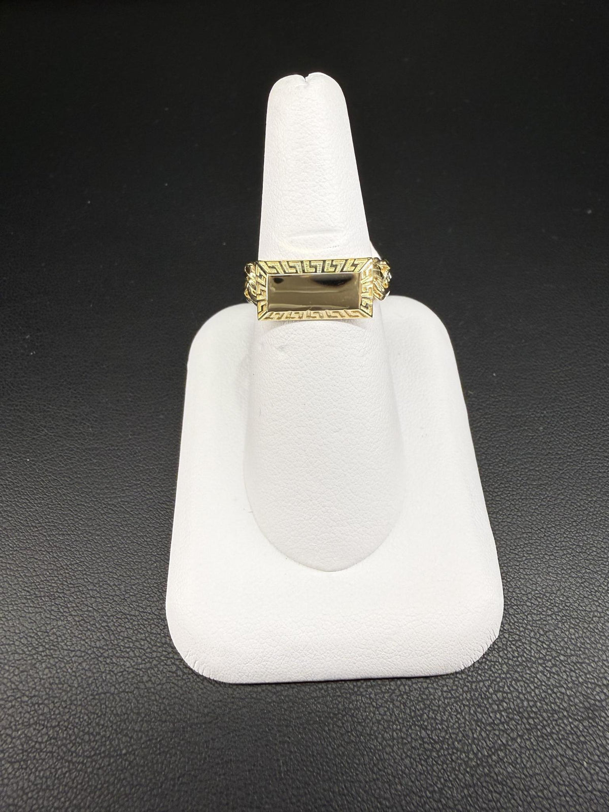 10K Yellow Gold Cuban Link Greek Key Signet Ring