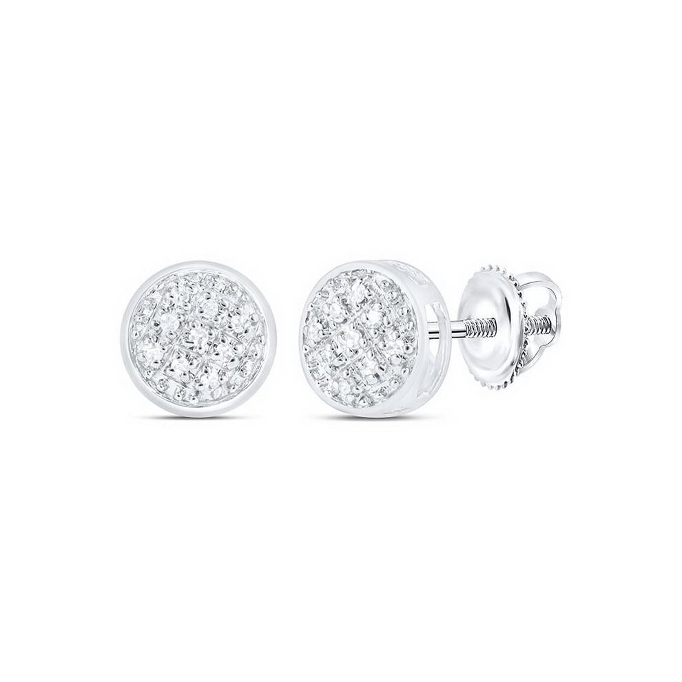 Diamond Round Stud Mens Earrings 10K White Gold Screw Back