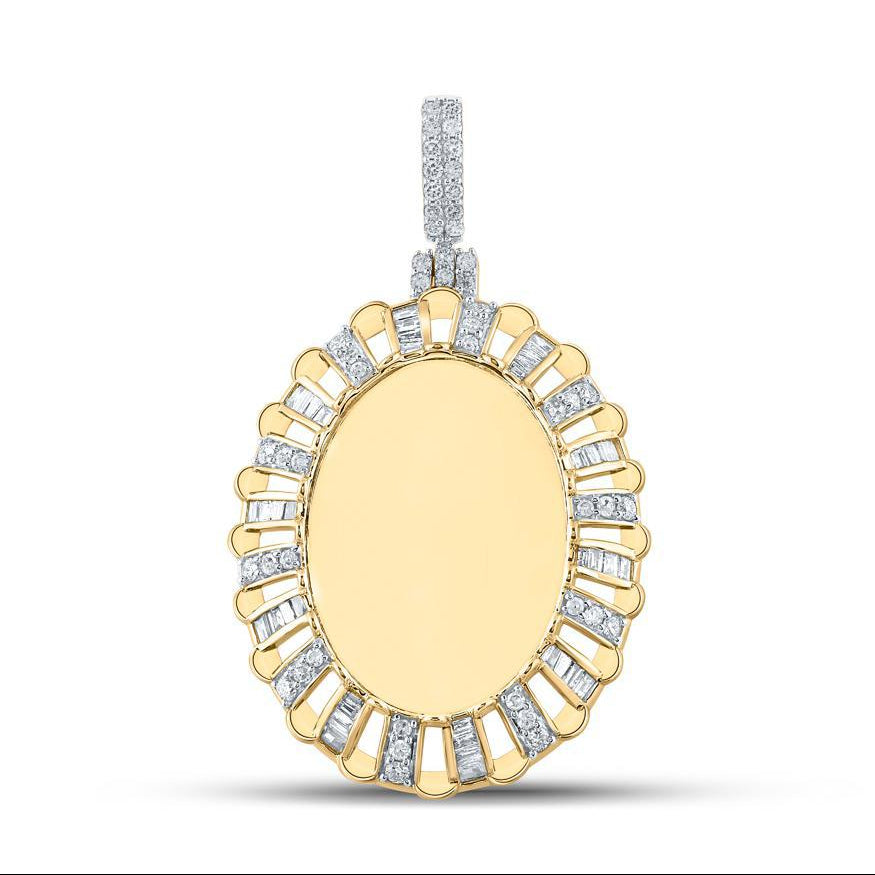 0.96ctw Baguette Diamond Oval Memory Pendant Picture Photo Frame Charm 10k Gold