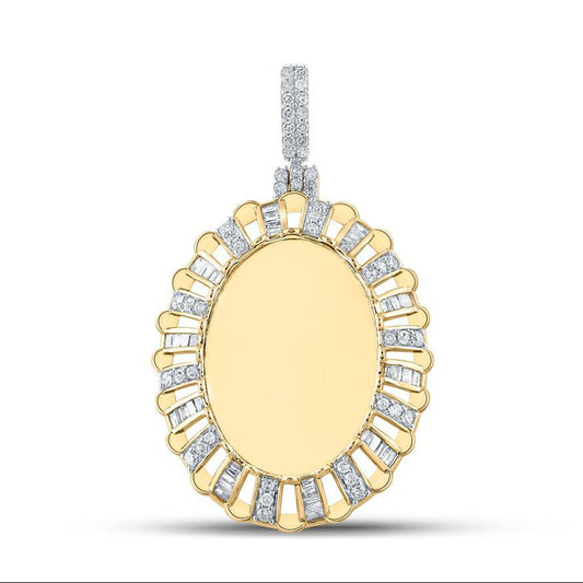 0.96ctw Baguette Diamond Oval Memory Pendant Picture Photo Frame Charm 10k Gold