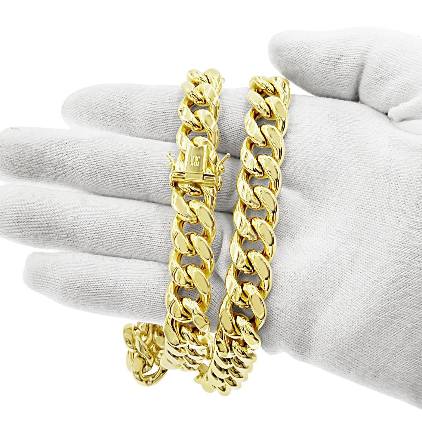 10k Yellow Gold Miami Cuban Link 13mm Chain Mens Necklace