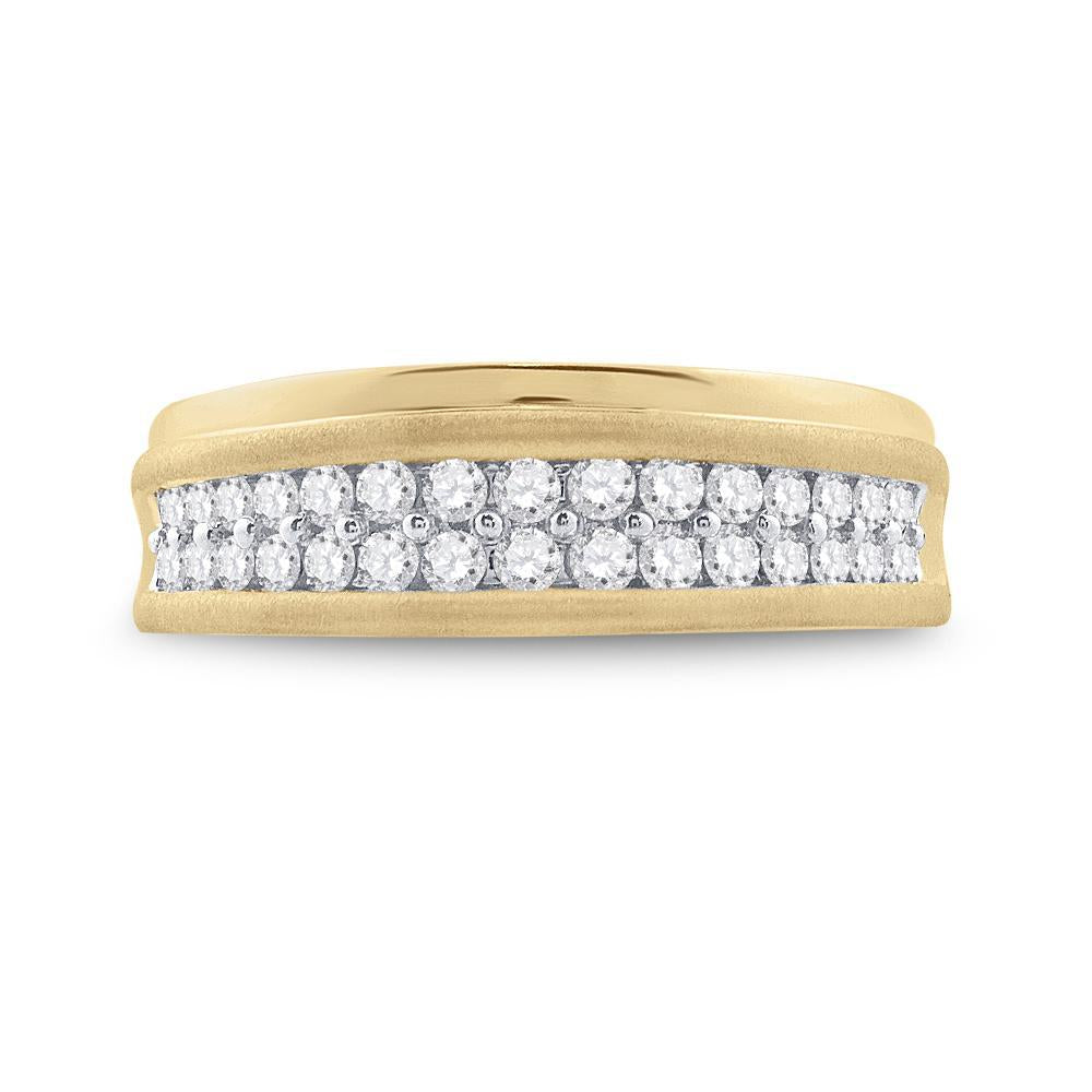 10k Yellow Gold Mens Round Diamond Wedding Double Row Band Ring 0.75Cttw