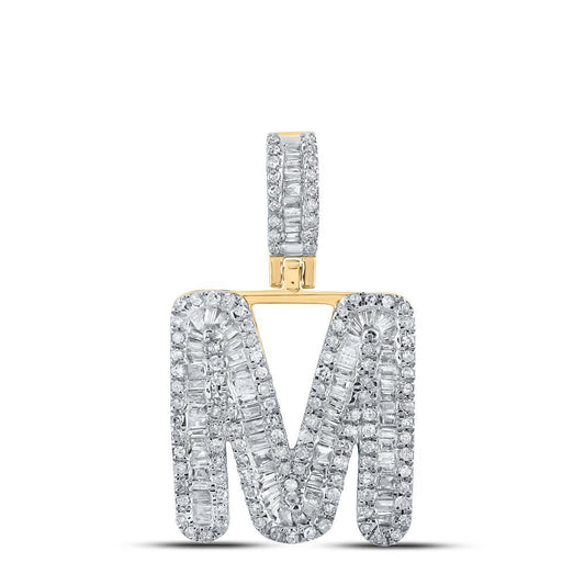 10kt Yellow Gold Mens Baguette Diamond M Initial Letter Pendant 0.75Cttw