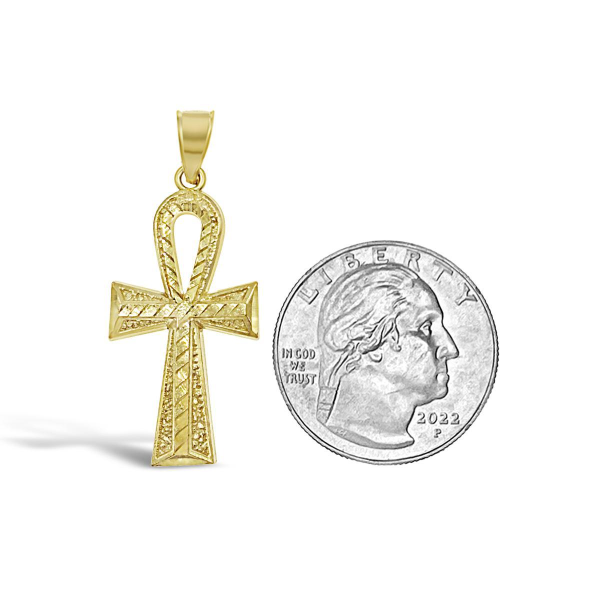 Ankh Cross Pendant 10K Yellow Gold Egyptian Religious Charm 1.4 inch