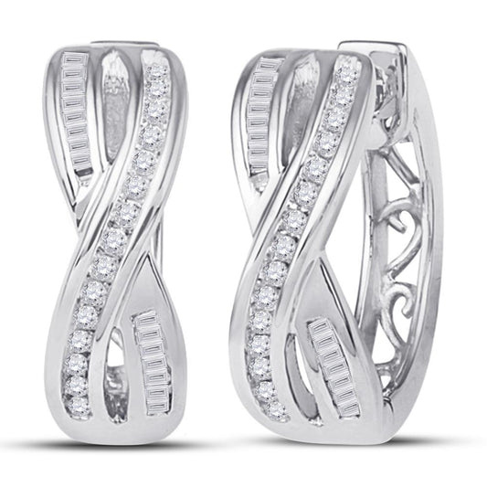 0.25ctw Diamond Huggie Hoop Earrings 10K White Gold Crossover Design