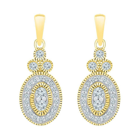 0.25ctw Round Diamond Oval Stud Drop Dangle Earrings 10k Yellow Gold Screw back