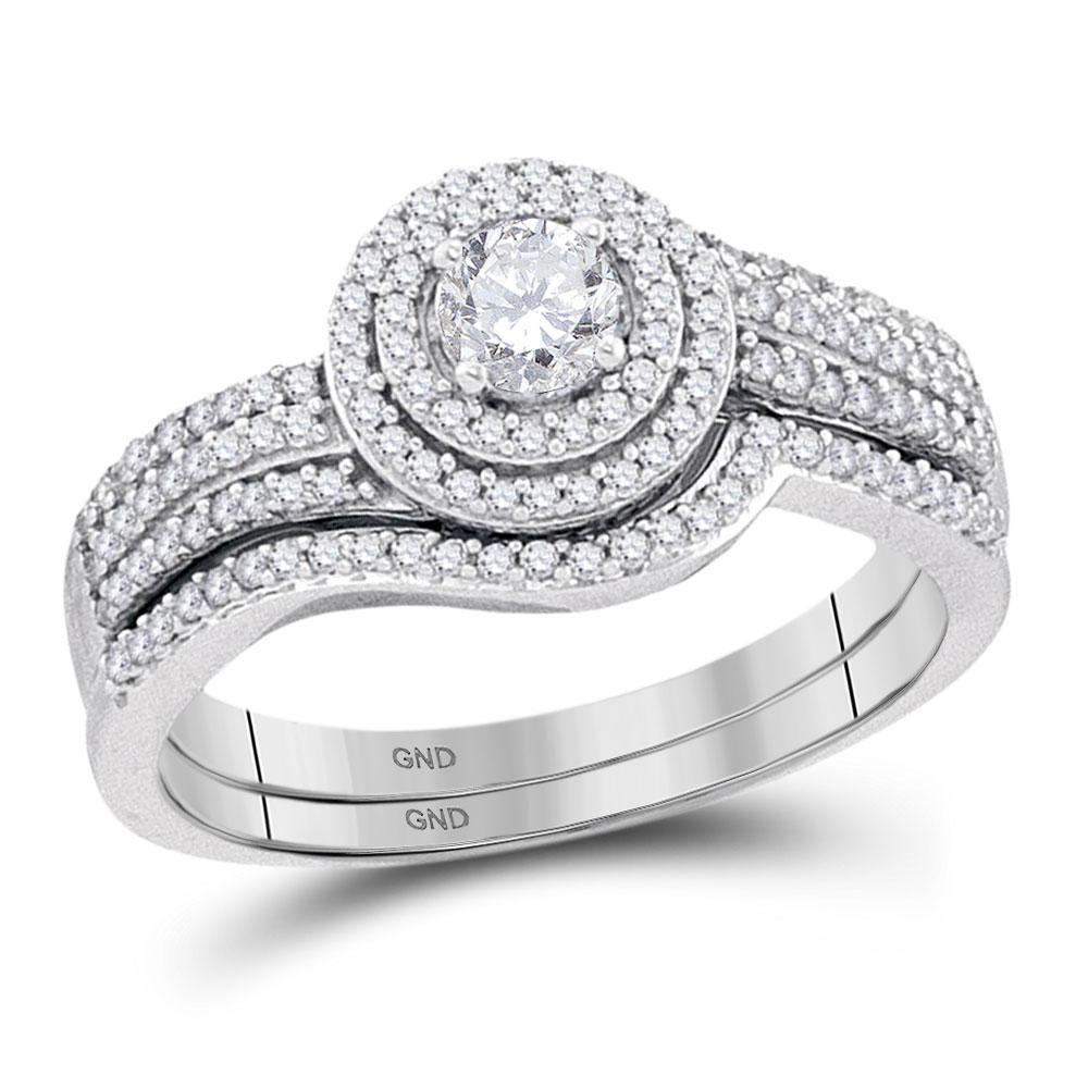 Diamond Halo Bypass Wedding Ring Bridal Set 10K White Gold
