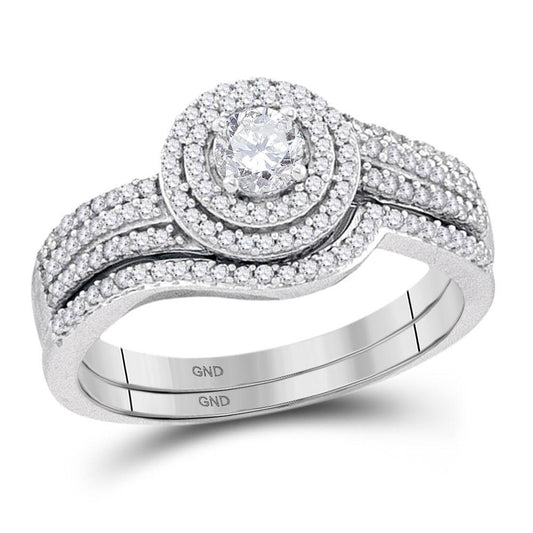 0.60 Ctw Round Diamond Halo Bridal Wedding Ring Set 10k White Gold