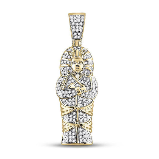 10kt Yellow Gold Mens Diamond Sarcophagus Mummy Pharaoh Charm Pendant 3/8cttw