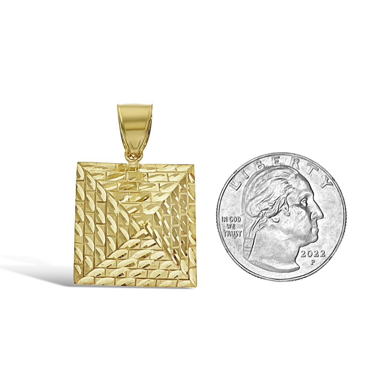 Egyptian Pyramid Pendant 10k Gold 3D Diamond Cut Charm 1.4"