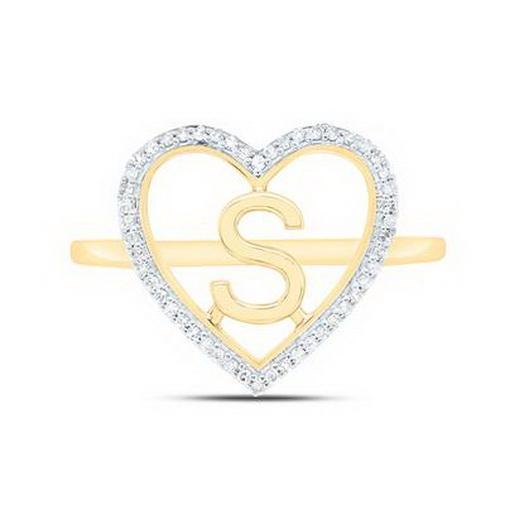Diamond Initial S Heart Ring 10K Yellow Gold Womens