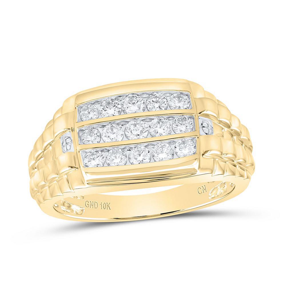 0.75 Cttw Diamond Railroad Mens Band Signet Ring 10k Yellow Gold