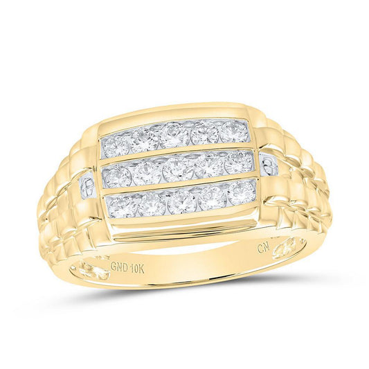 0.75 Cttw Diamond Railroad Mens Band Signet Ring 10k Yellow Gold
