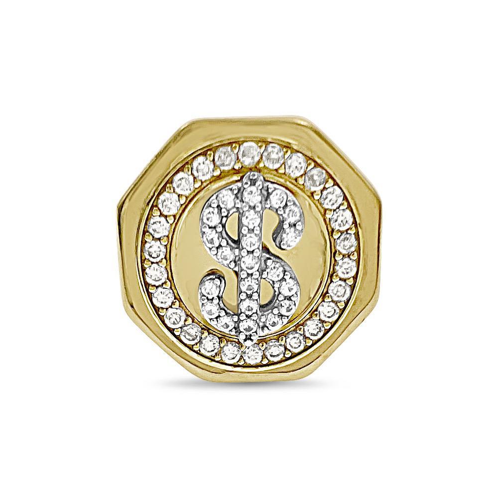 Dollar Sign Signet Octagon Mens Pinky Ring Real 10k Yellow Gold