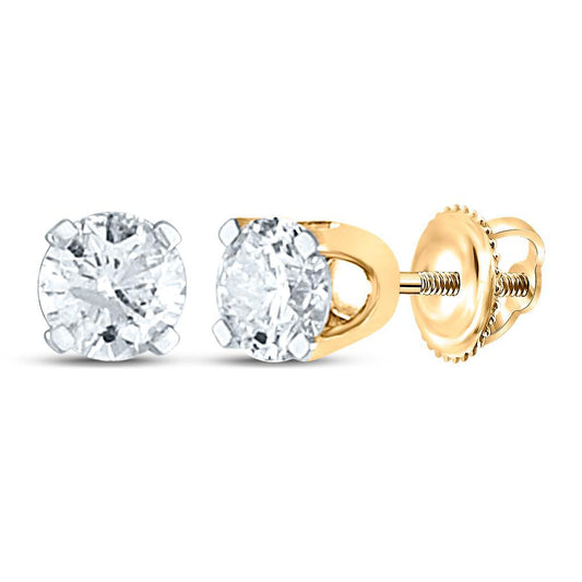 0.81ctw Round Diamond Solitaire Stud Earrings 14k Yellow Gold Screw Back