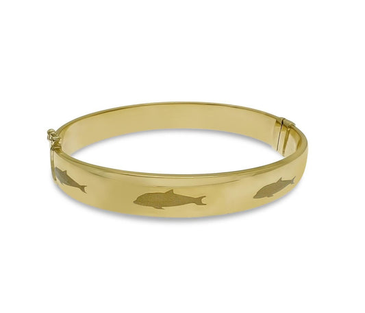 Dolphin Bangle Bracelet 10k Yellow Gold 8"