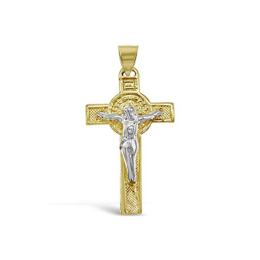 10K Two tone Gold Cross Crucifix Pendant Religious Charm 1"