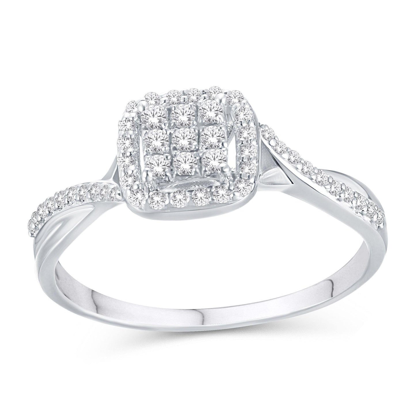 0.20ctw Diamond Square Cluster Twisted Engagement Ring 10k White Gold Womens