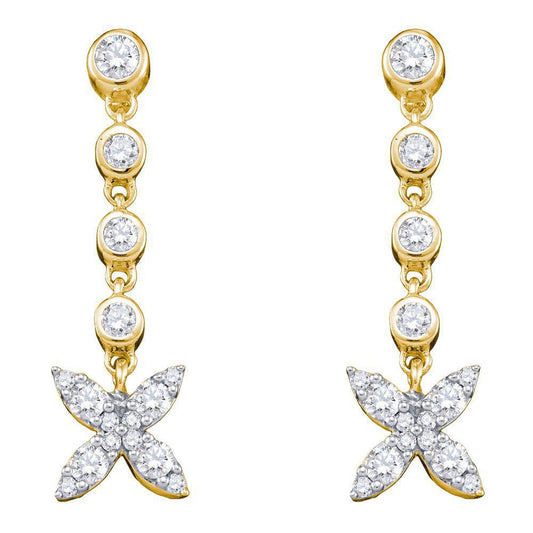 0.80ctw Diamond Flower Dangle Drop Stud Earrings 10k Yellow Gold Womens
