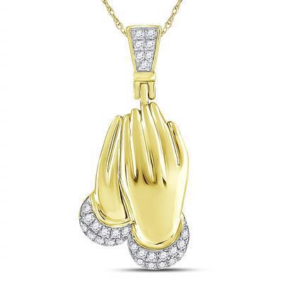 Diamond Praying Hands Pendant 10k Yellow Gold
