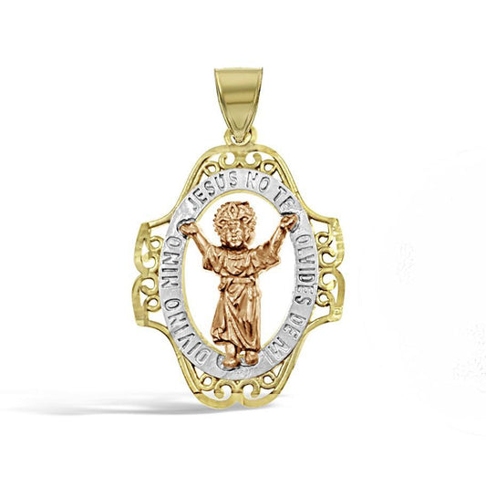 14k Tri Color Gold Divino Niño Baby Jesus Pendant Medallion Religious Charm