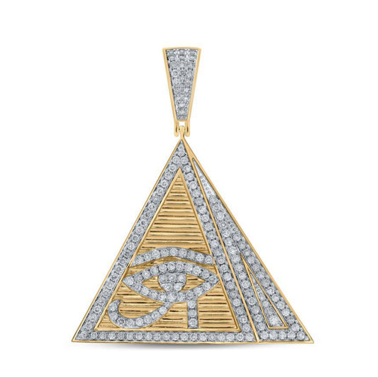 1.88ctw Diamond 10K Yellow Gold Egyptian Pyramid Eye of Horus Pendant Mens