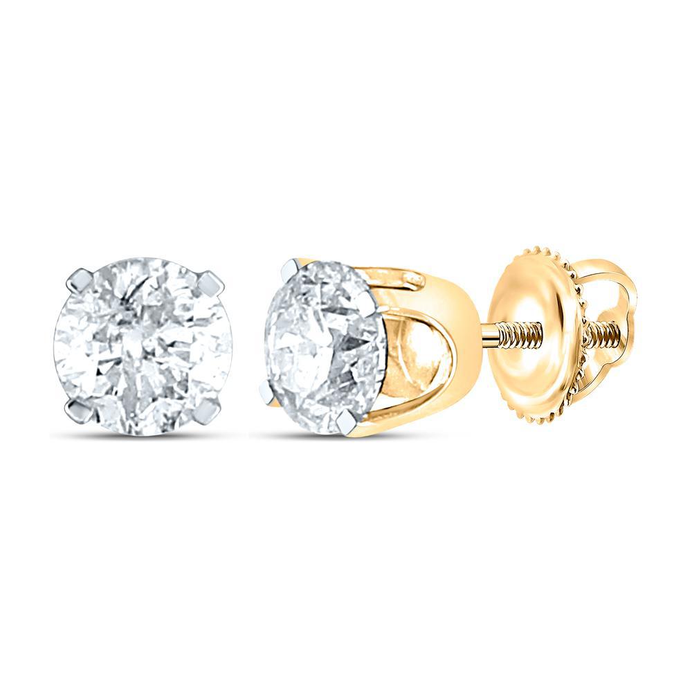 14k Yellow Gold Round Diamond Solitaire Stud Earrings 1.00Cttw Screw Back