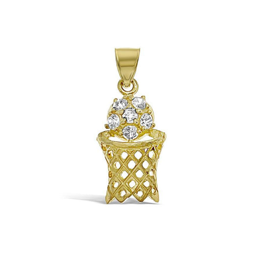 10k Gold Basketball Pendant Sport Cz Charm 1"