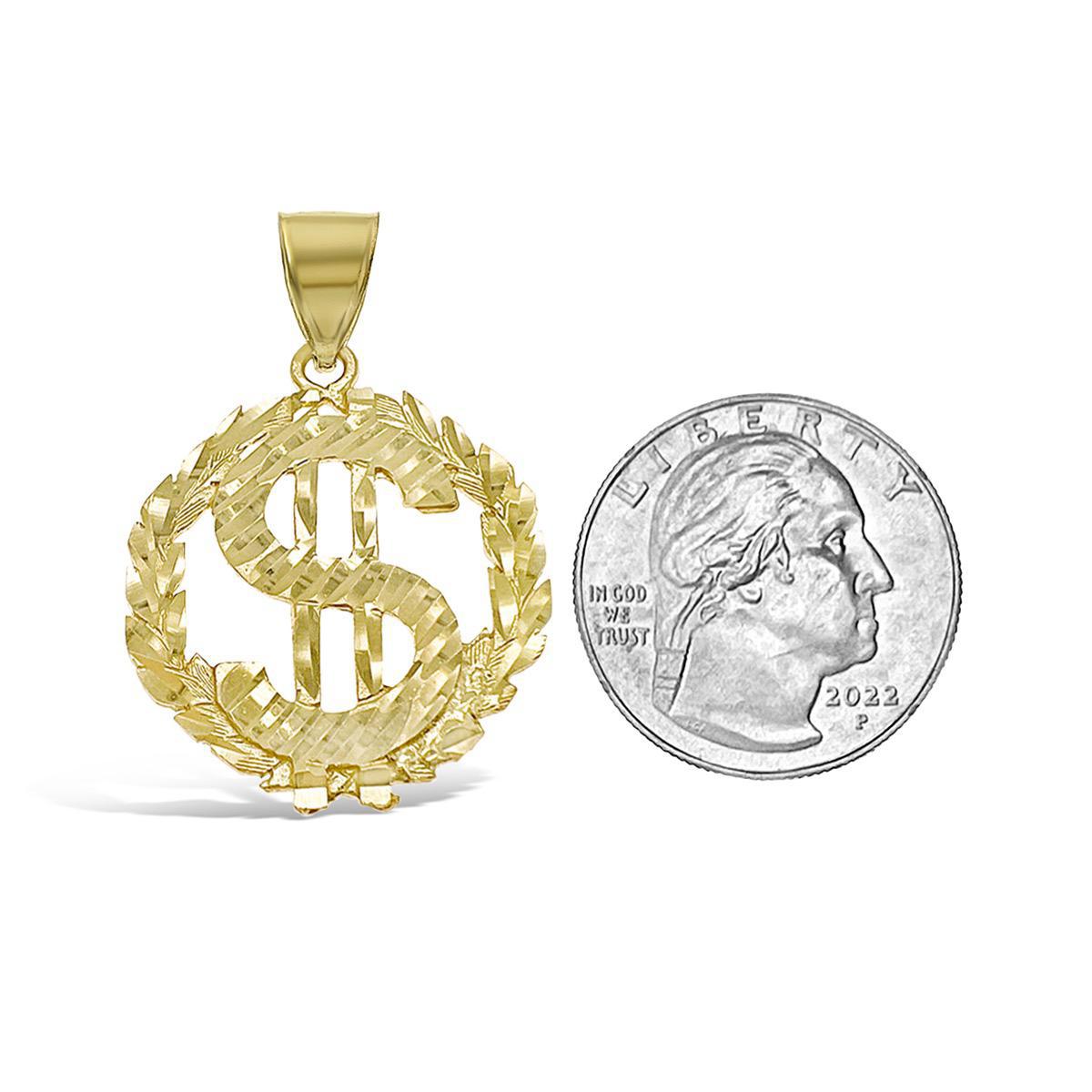 Dollar Sign Pendant 10k Gold Round Charm 1.5"