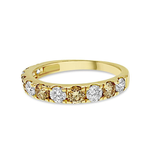 0.87ctw Cognac Diamond Womens Wedding Anniversary Band Ring 14k Yellow Gold