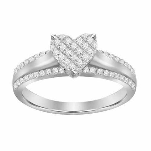 0.20ctw Diamond Heart Cluster Promise Engagement Ring For Her 10k White Gold