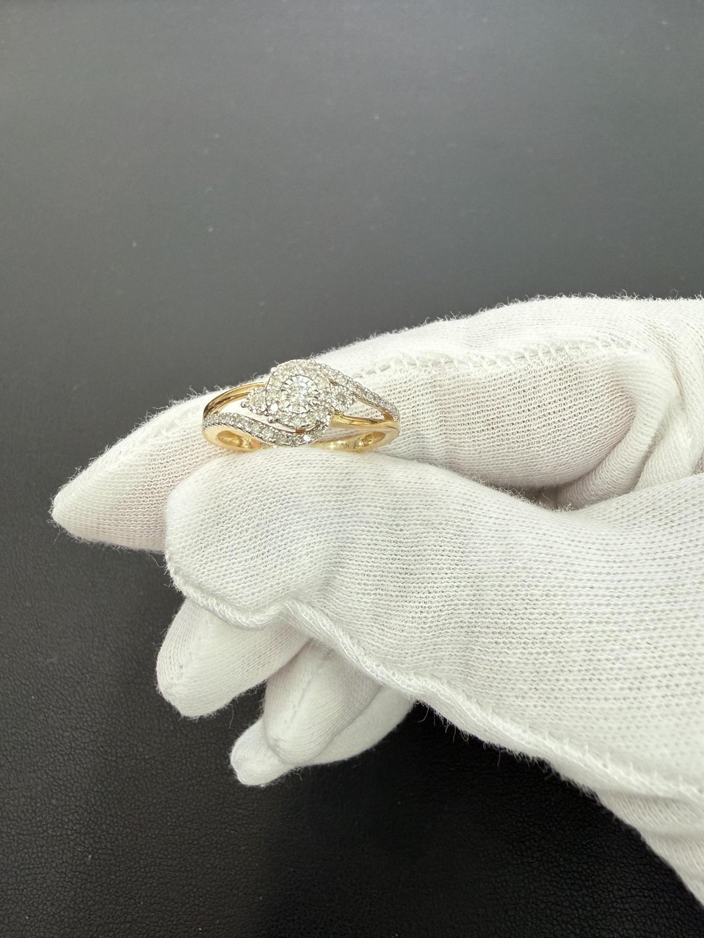 0.25ctw Diamond Halo Bypass Engagement Ring 10K Yellow Gold