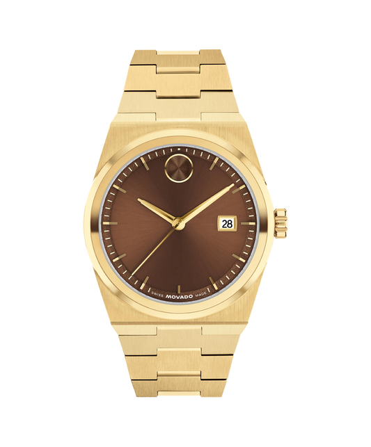 Movado Bold Quest Gold tone Ionic Plated Brown Dial Mens Watch 3601435