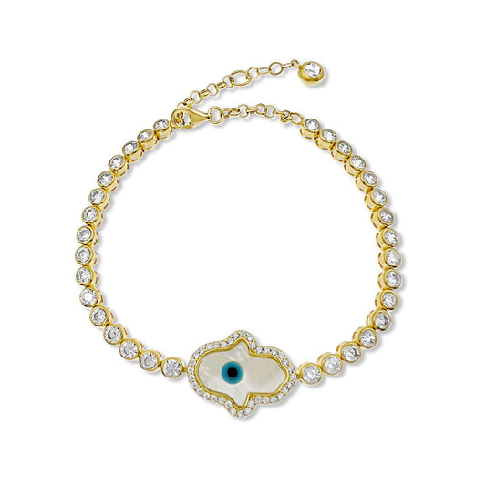 Hamsa Tennis Bracelet 10k Yellow Gold 7 inch