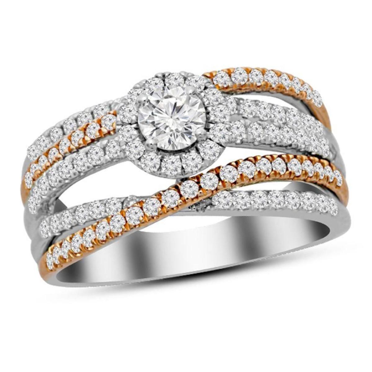 1 Cttw Round Diamond Crossover Band Ring 14k White Rose Gold