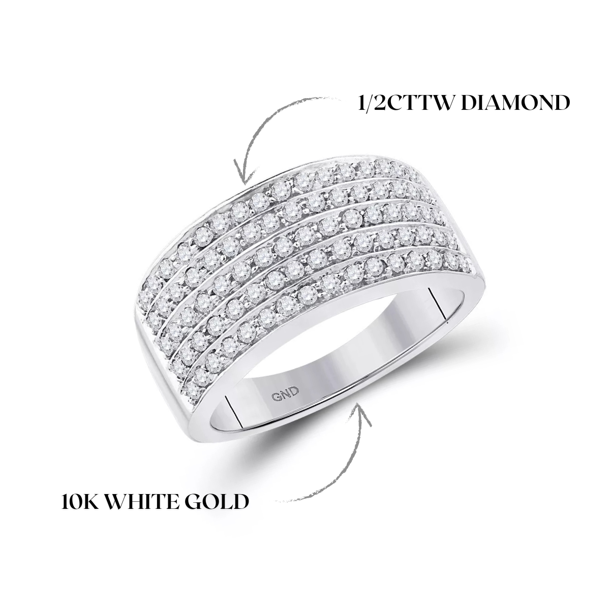 1/2cttw Round Diamond 5 Row Womens Band 10k White Gold Ring