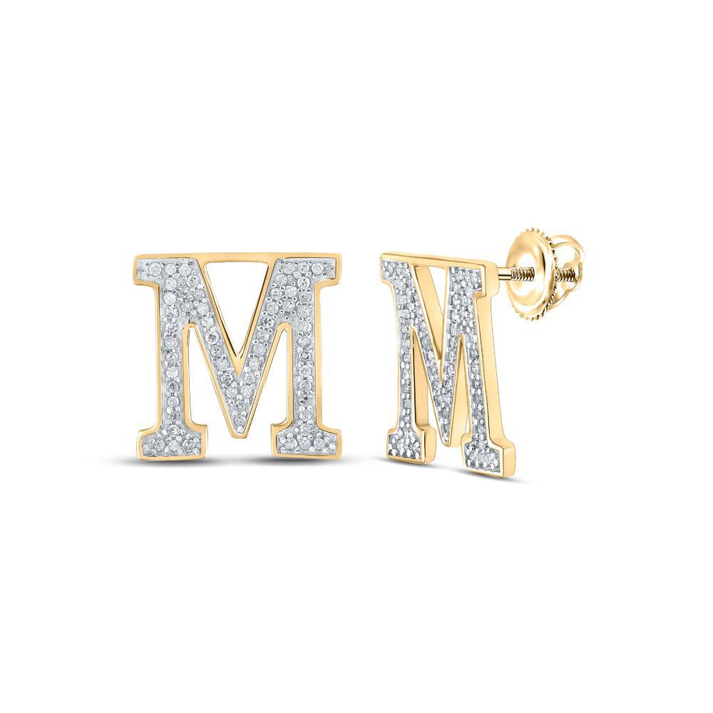 0.25cttw Diamond Stud M Initial Letter Earrings 10k Yellow Gold