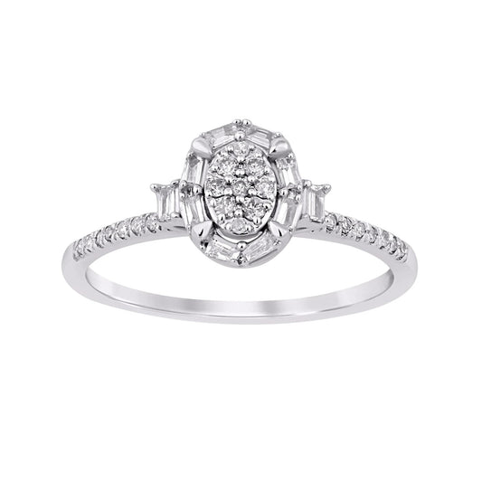 Baguette Diamond Oval Cluster Halo Engagement Ring 10k White Gold