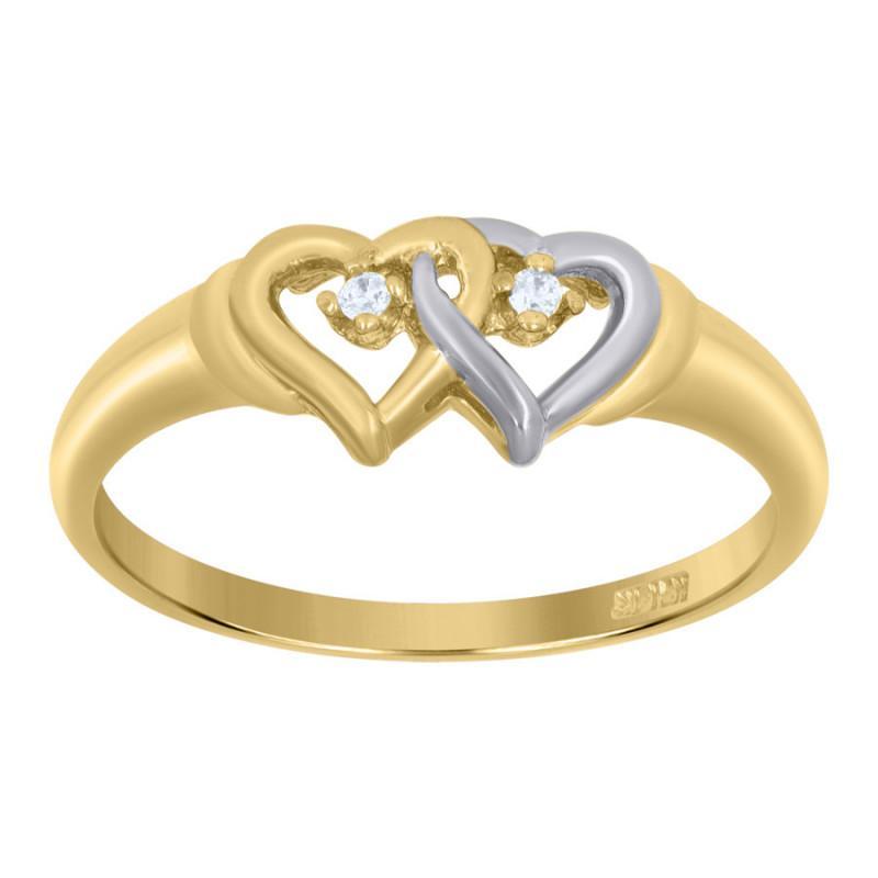 14K Two tone Gold CZ Hearts Wrapped Womens Ring