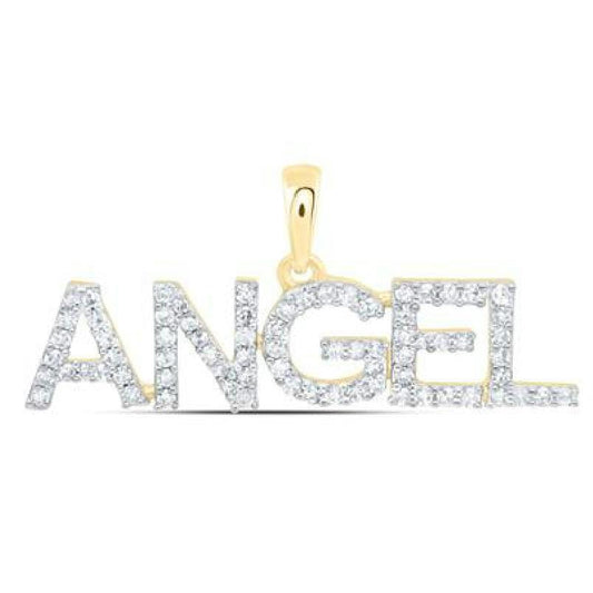 Diamond ANGEL Pendant 10k Yellow Gold Charm 1/4cttw