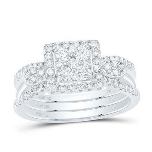 0.62 Ctw Diamond Square Shape Wedding Band Ring Set of 3 14k White Gold